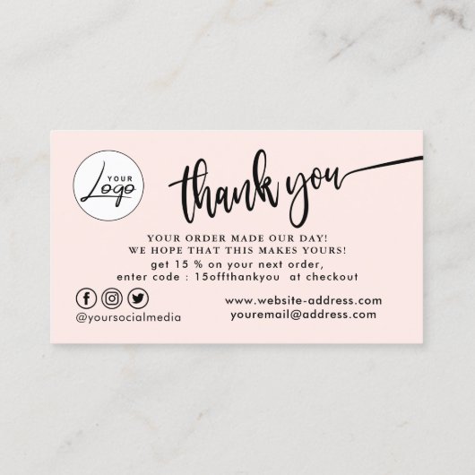 赤面ピンクビジネスオーダーありがとう名刺 名刺 (裏面)