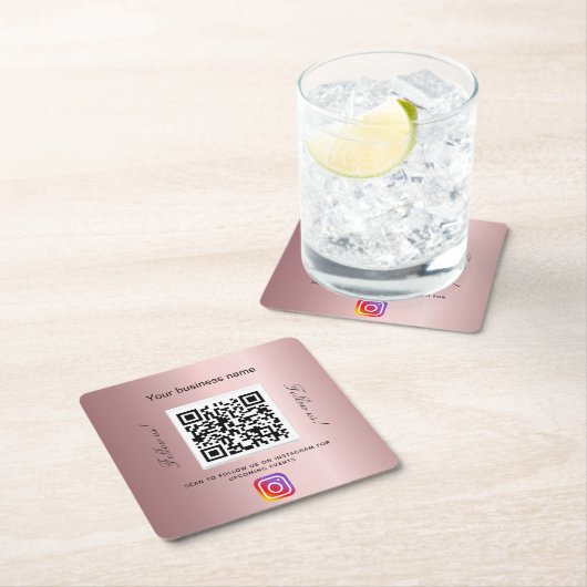 赤面ピンクビジネスサロン名qrコードInstagram スクエアペーパーコースター (インサイチュ)