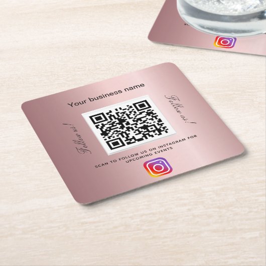 赤面ピンクビジネスサロン名qrコードInstagram スクエアペーパーコースター (アングル)