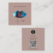 赤面ピンクビジネスロゴフォトメイクアップアーティストリップ スクエア名刺 (正面/裏面)