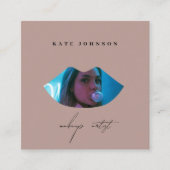 赤面ピンクビジネスロゴフォトメイクアップアーティストリップ スクエア名刺 (正面)