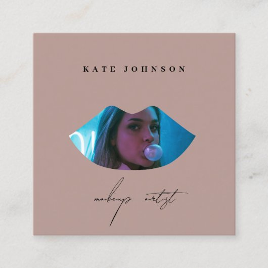 赤面ピンクビジネスロゴフォトメイクアップアーティストリップ スクエア名刺 (正面)