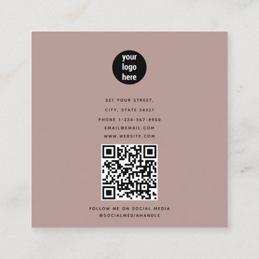 赤面ピンクビジネスロゴフォトメイクアップアーティストリップ スクエア名刺 (裏面)