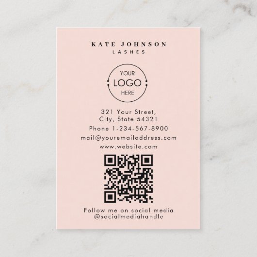 赤面ピンクビジネスロゴ美しいサロンラッシュフォト 名刺 (裏面)