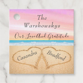 赤面ピンクビーチ結婚式2ハートインザサンド フェイバータグ