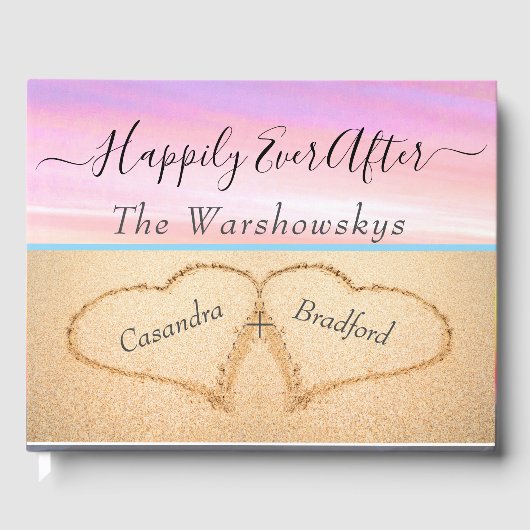 赤面ピンクビーチ結婚式2ハートフォト結婚ズ ゲストブック (正面)