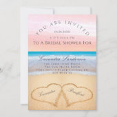赤面ピンクビーチ2ハートインサンドブライダルシャワー 招待状 (正面)