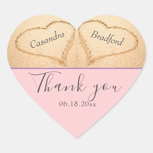 赤面ピンクビーチ2ハートサンド結婚サンキュー ハートシール (正面)