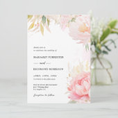 赤面ピンクピオニーセージグリーンフローラ春の結婚式 招待状 (スタンド正面)
