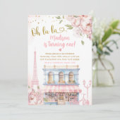 赤面ピンクピーオンオララフランスのカフェ誕生日 招待状 (スタンド正面)
