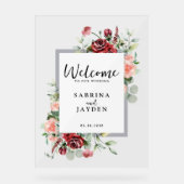 赤面ピンクピーチアンドコーラルフローラ結婚ズウェルカム アクリルサイン (正面)