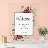 赤面ピンクピーチアンドコーラルフローラ結婚ズウェルカム アクリルサイン (ウェディング)