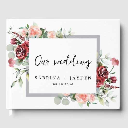 赤面ピンクピーチアンドコーラル結婚フローラ ゲストブック (正面)