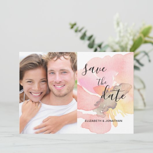 赤面ピンクピーチコーラルフローラ日付写真を保存 セーブザデート (スタンド正面)