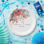 赤面ピンクピーチダスティブルー結婚ズ ペーパープレート (パーティー)