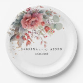 赤面ピンクピーチダスティブルー結婚ズ ペーパープレート (正面)