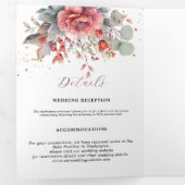 赤面ピンクピーチダスティブルー結婚ズ 三つ折り案内状 (内部最初)