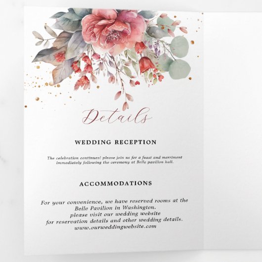 赤面ピンクピーチダスティブルー結婚ズ 三つ折り案内状 (内部最初)