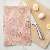 赤面ピンクピーチバラ金ゴールドヒョウ キッチンタオル (四つ折り)