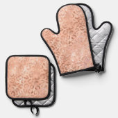 赤面ピンクピーチバラ金ゴールドヒョウ 鍋つかみ&鍋敷きセット (正面/裏面)