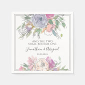 赤面ピンクピーチパープルフローラグレーフレーム結婚ズ スタンダードカクテルナプキン (正面)