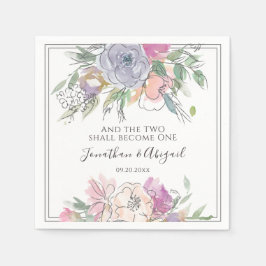 赤面ピンクピーチパープルフローラグレーフレーム結婚ズ スタンダードカクテルナプキン