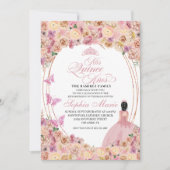 赤面ピンクピーチフローラキンセアニェラ誕生日 招待状 (正面)