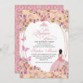 赤面ピンクピーチフローラキンセアニェラ誕生日 招待状 (正面/裏面)