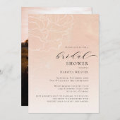 赤面ピンクピーチフローラフォトブライダルシャワー 招待状 (正面/裏面)