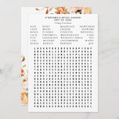 赤面ピンクピーチフローラブライダルシャワー単語検索 招待状 (正面/裏面)