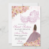 赤面ピンクピーチフローラマスカレード誕生日 招待状 (正面)