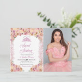 赤面ピンクピーチフローラSweet sixteen誕生日 招待状 (スタンド正面)