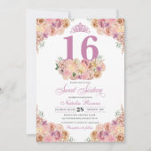 赤面ピンクピーチフローラSweet sixteen誕生日Inv 招待状 (正面)