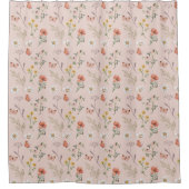 赤面ピンクピーチワイルドフラワー シャワーカーテン (正面)