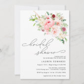 赤面ピンクピーニーガーデン |モダンブライダルシャワー 招待状 (正面)
