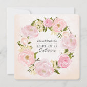 赤面ピンクピーニーズウォーターカラーブライダルシャワー 招待状 (正面)