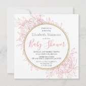赤面ピンクピーモダンニーフローラトイルベビーシャワー 招待状 (正面)