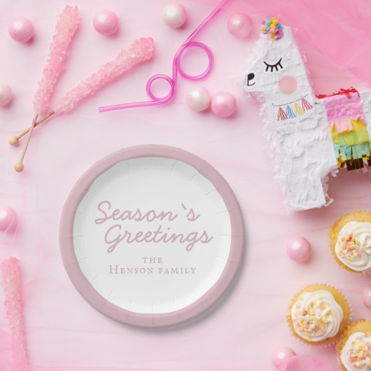 赤面ピンクファミリーシーズングリーティングスクリプトホリデー ペーパープレート (パーティー)