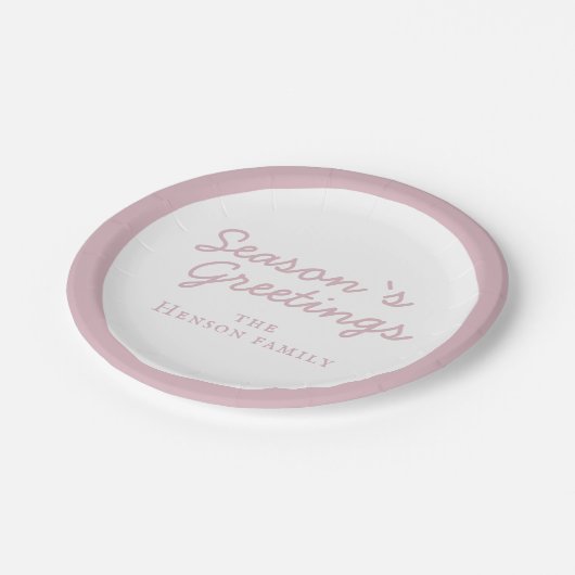 赤面ピンクファミリーシーズングリーティングスクリプトホリデー ペーパープレート (アングル)