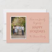 赤面ピンクファミリーフォトクリスマス シーズンカード (正面)