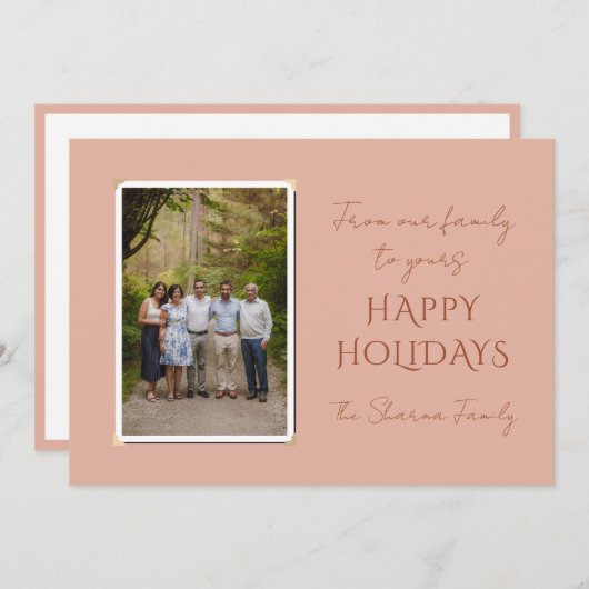 赤面ピンクファミリーフォトクリスマス シーズンカード (正面/裏面)