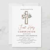 赤面ピンクファーストホーリーコミュニオンフローラバラ 招待状 (正面)