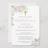 赤面ピンクファーストホーリーコミュニオン招待状テンプラット 招待状 (正面)