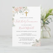 赤面ピンクファーストホーリーコミュニオン招待状テンプラット 招待状 (スタンド正面)