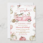赤面ピンクファームパンプキントラック1st誕生日 招待状 (正面)