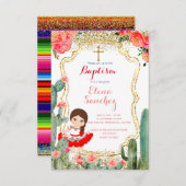 赤面ピンクフィエスタガールバプテスマ《キリスト教》洗礼式や命名式 招待状 (正面/裏面)