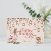 赤面ピンクフェアリーファースト誕生日パーティーテーマカスタム サンキューカード (スタンド正面)