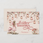 赤面ピンクフェアリーファースト誕生日パーティーテーマカスタム サンキューカード (正面/裏面)