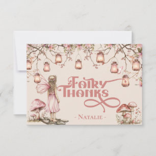 赤面ピンクフェアリーファースト誕生日パーティーテーマカスタム サンキューカード