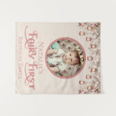 赤面ピンクフェアリー最初の誕生日パーティーパーソナライズされた タペストリー (正面(横))